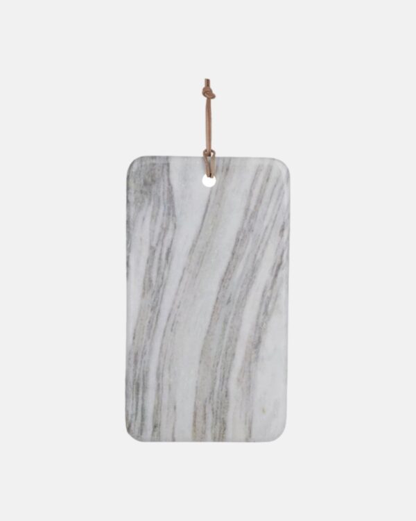 grey marble cutting board / tray with a leather string