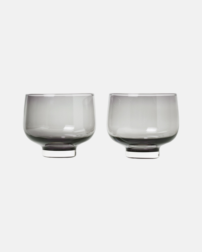 a set of 2 drinking glasses in a smokey colour