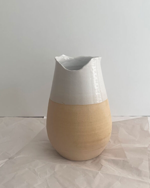 handmade vase half white half natural colour