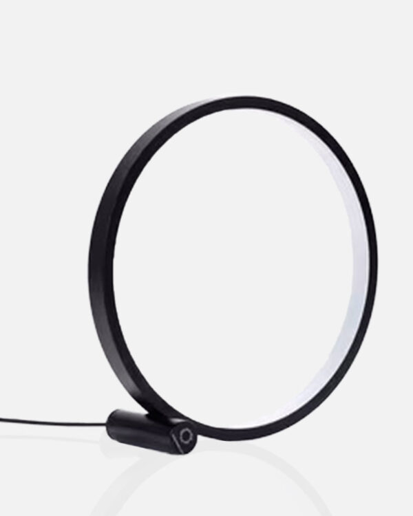 black round table light with a black cable