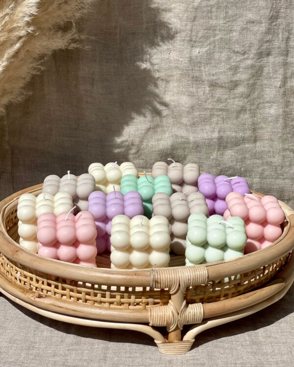 Bubble shaped soy wax candle with props