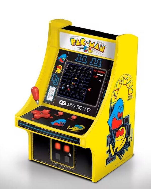 pac man arcade game with joystick, microplayer.