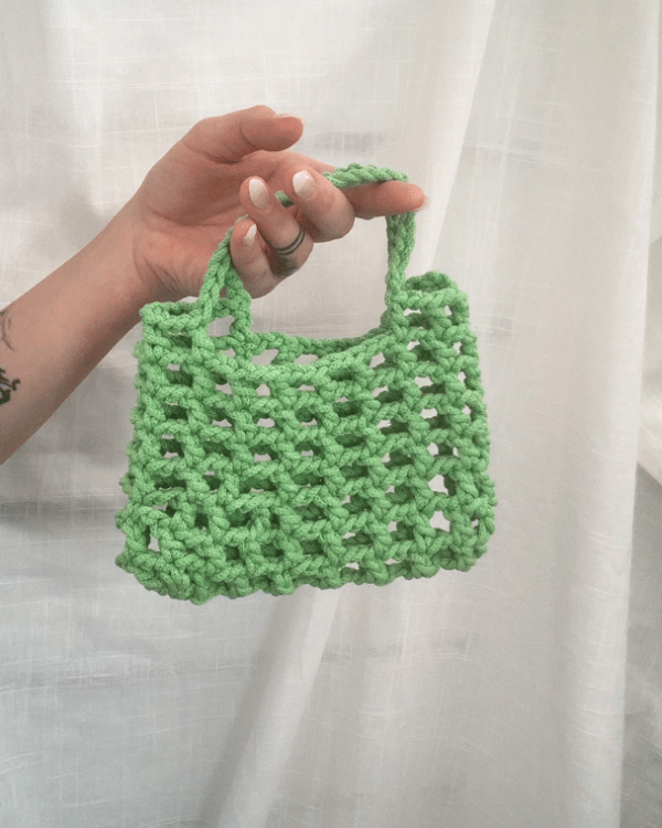 green crochet bag
