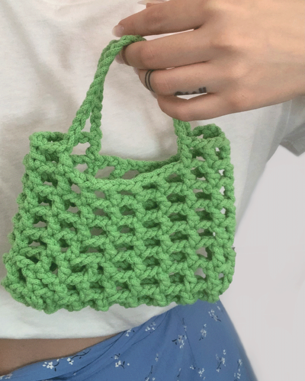 green crochet bag