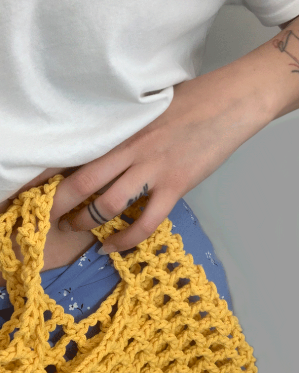 yellow crochet bag