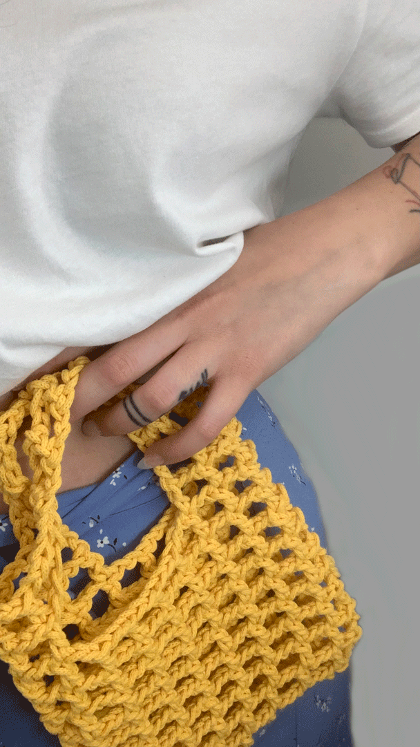yellow crochet bag