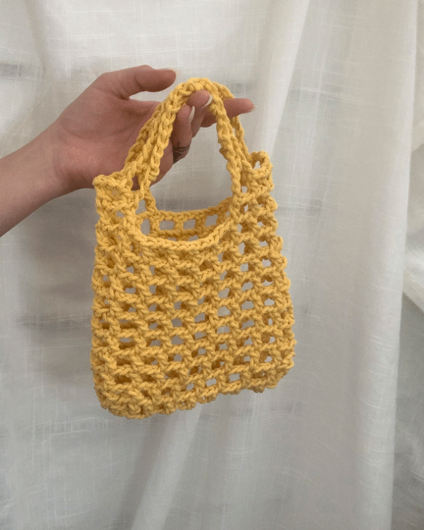 yellow crochet bag