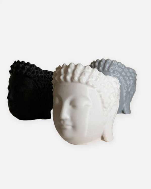 Buddha face plant pot, in three colours white, grey and black