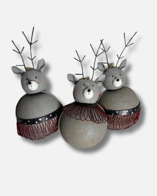 big reindeer ornaments with ruff and skirt