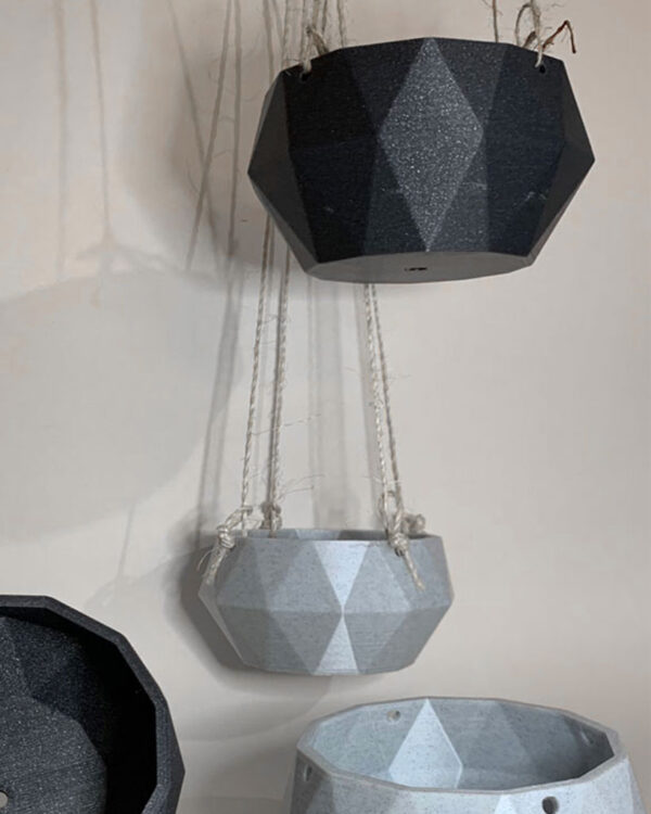 geometric hanging planter in a dark & light grey colour