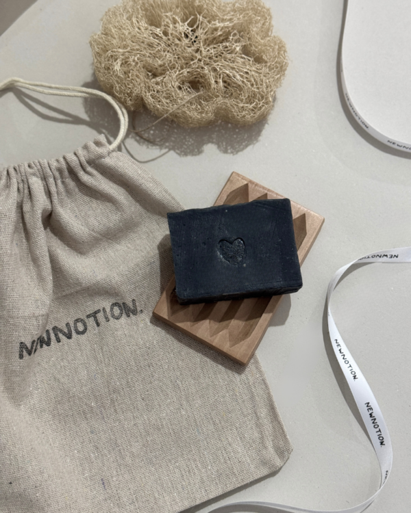 natural loofah and a clay soap with a terrazzo look