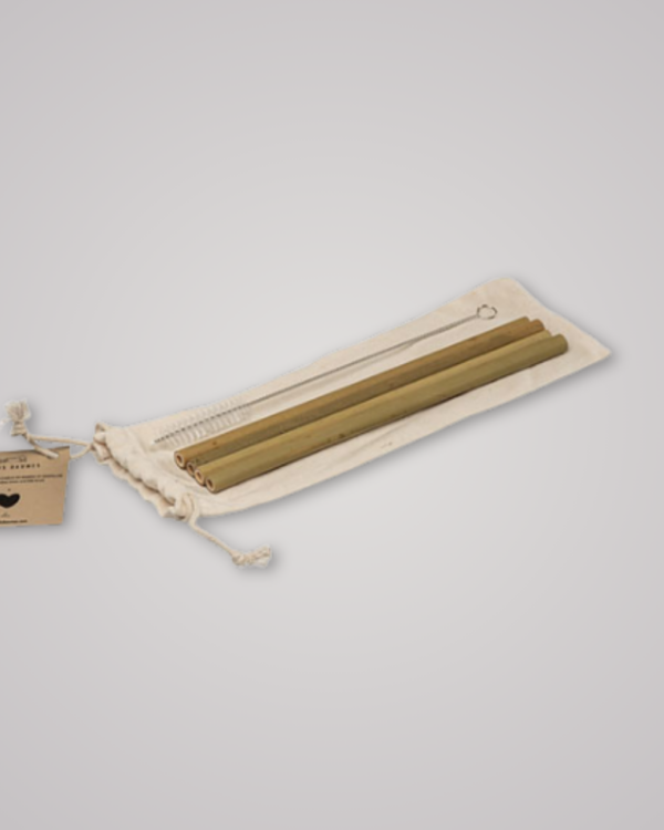 set of 4 bamboo straws with a cleaning brush