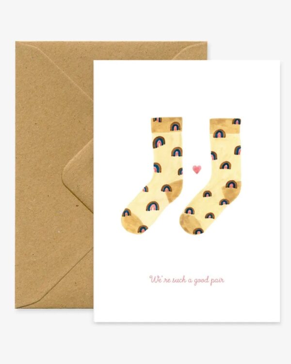 an A6 card for with a print that has 2 identical sock and a quote we're such a good pair
