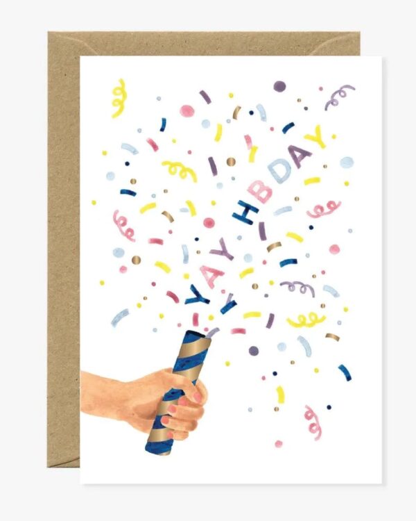 an A6 Birthday card with a print of confetti