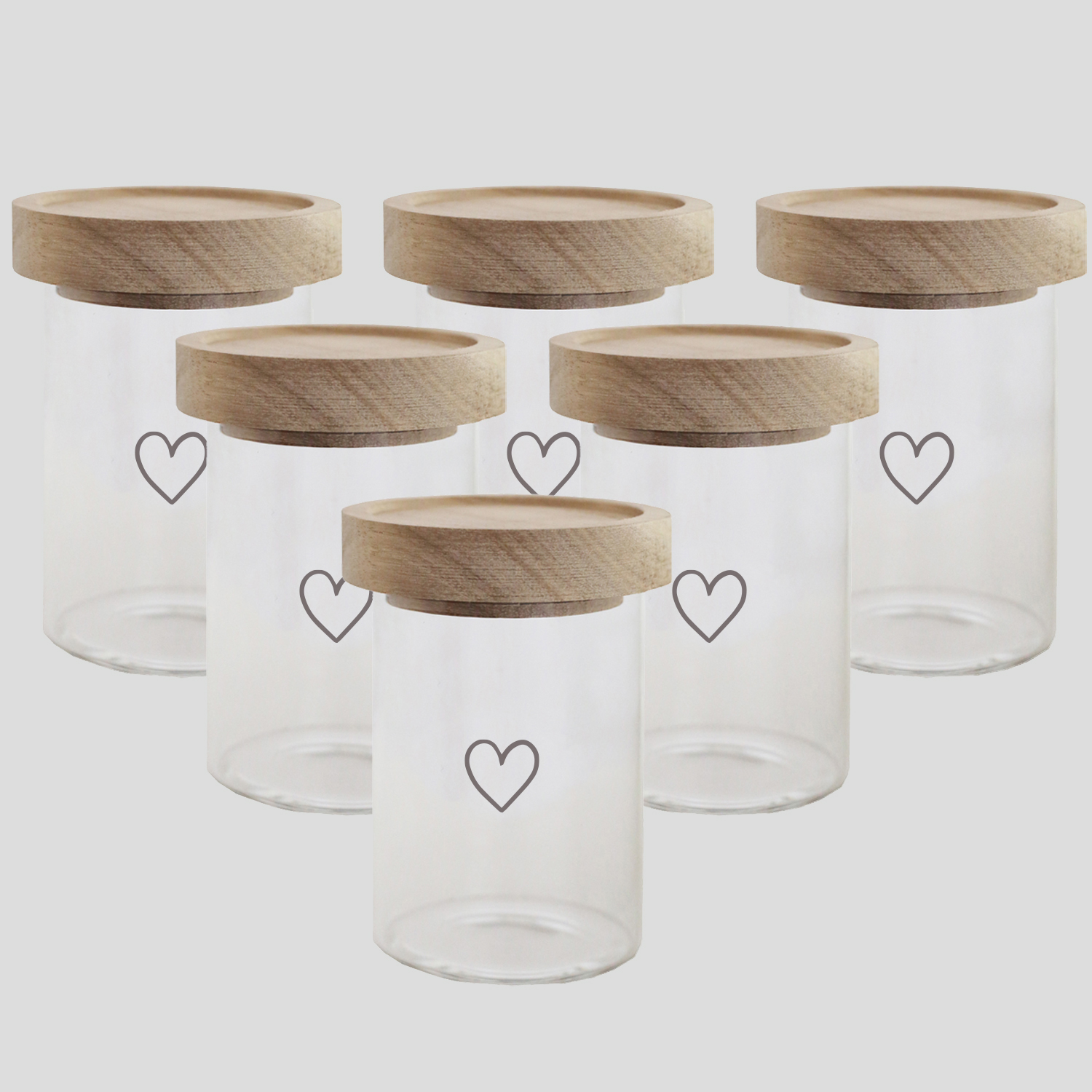 glass storage jars with embossing heart