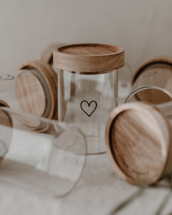glass storage jars with embossing heart