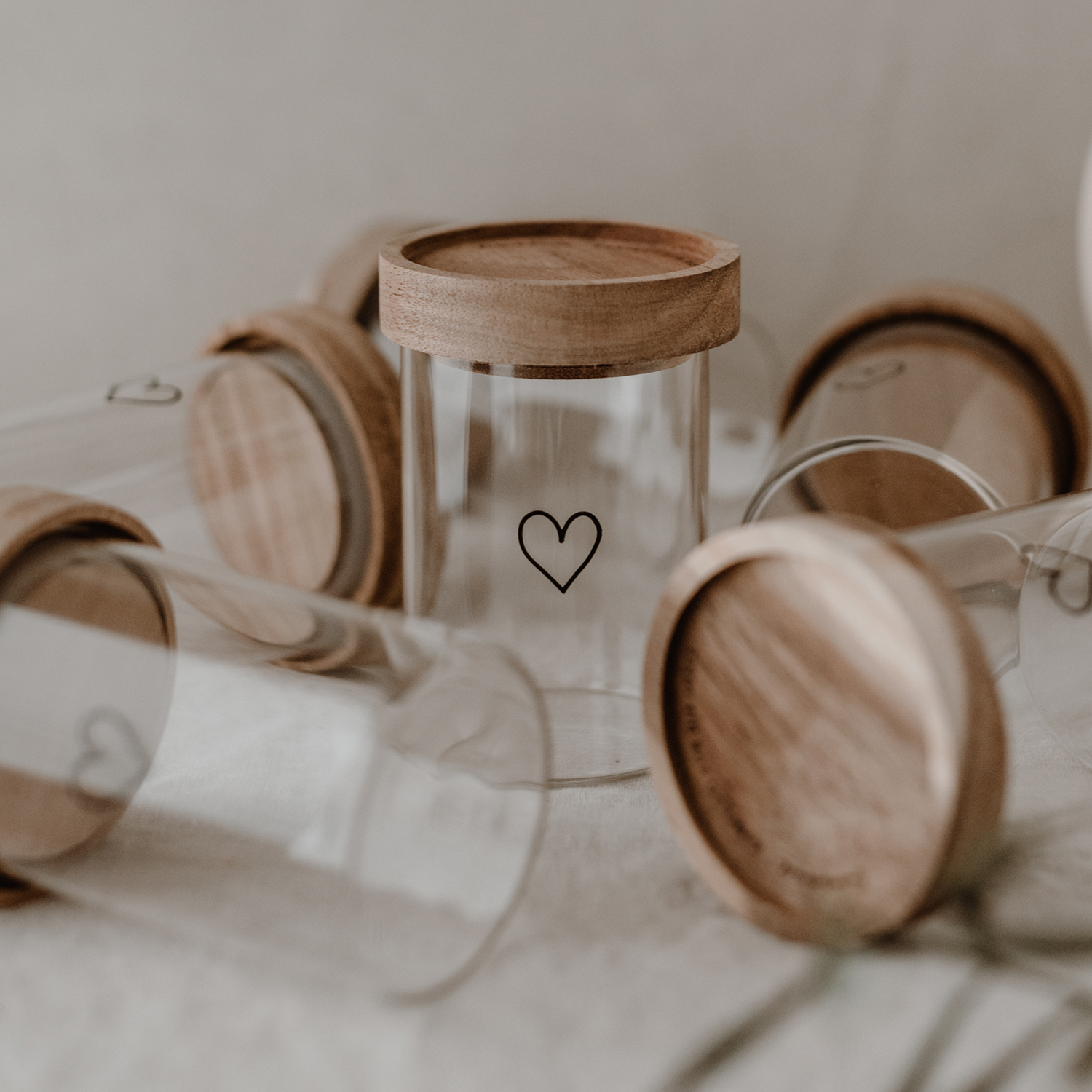 glass storage jars with embossing heart