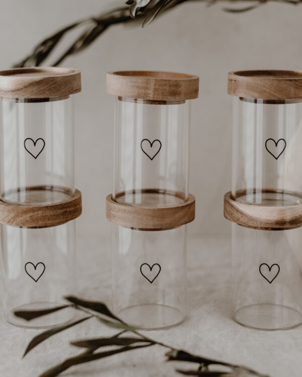 glass storage jars with embossing heart