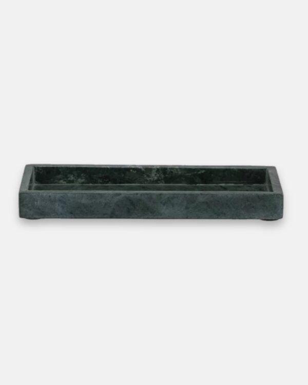 green rectangle marble tray with accessories in it