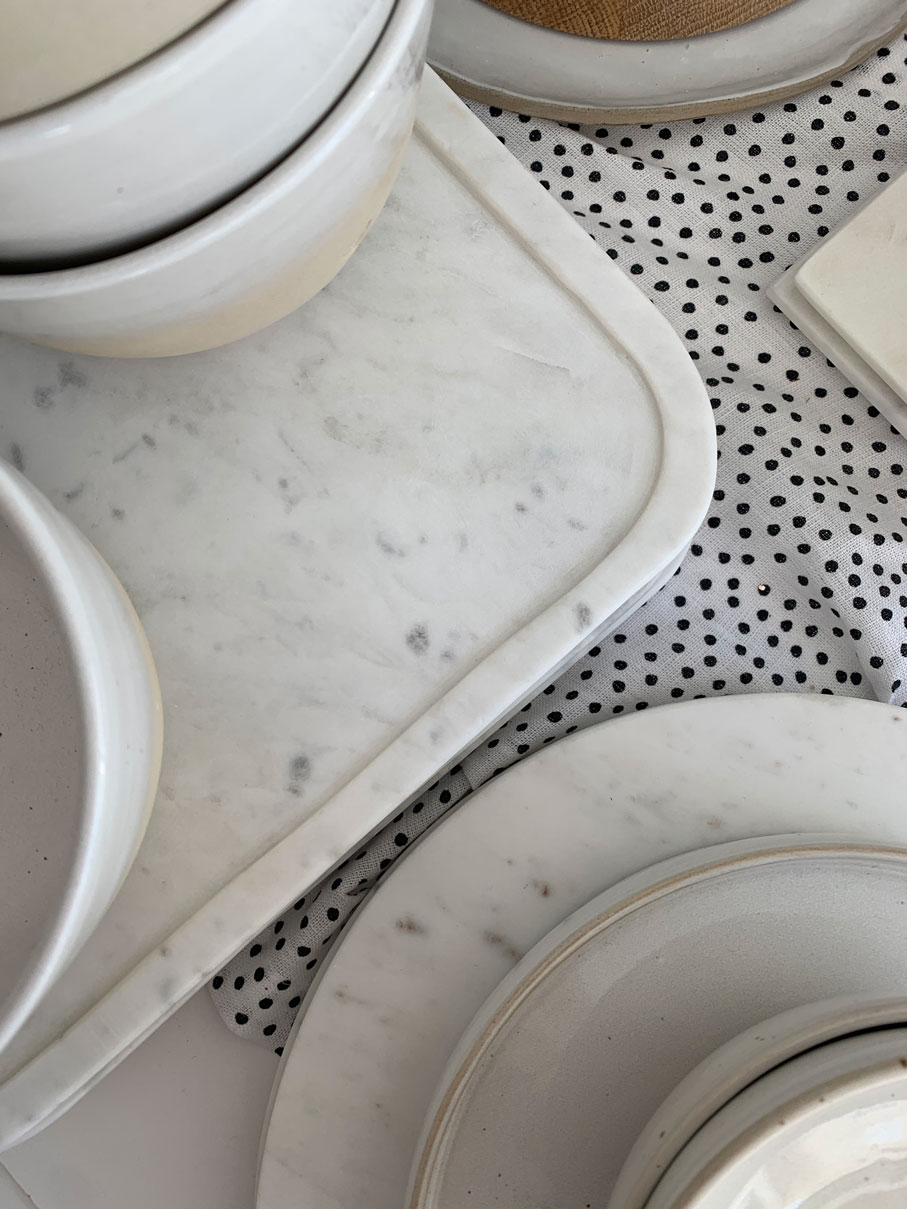 white marble tray with a slim edge