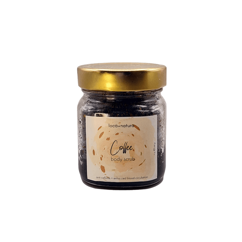coffee scrub in a 200 gr clear jar