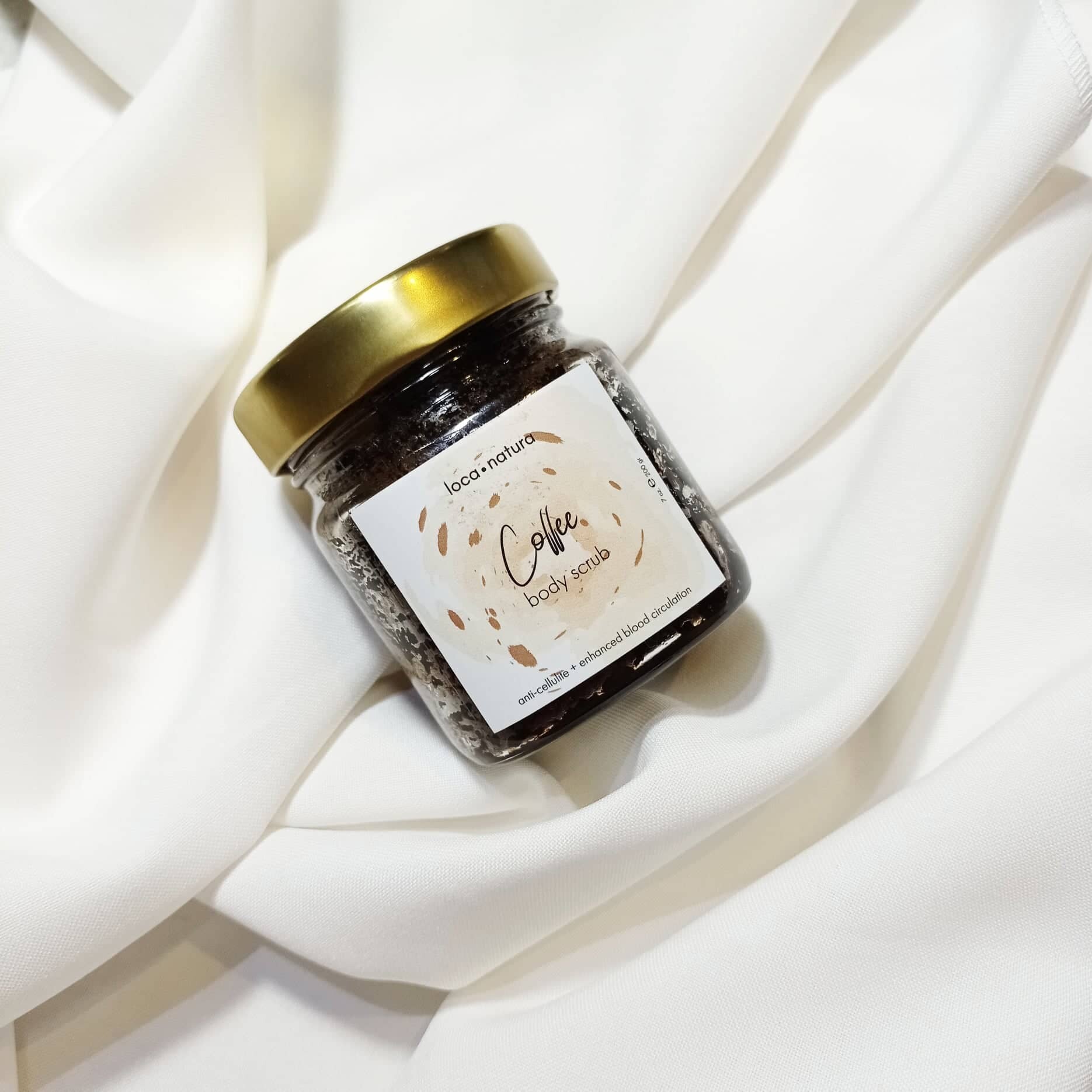 coffee scrub in a 200 gr clear jar