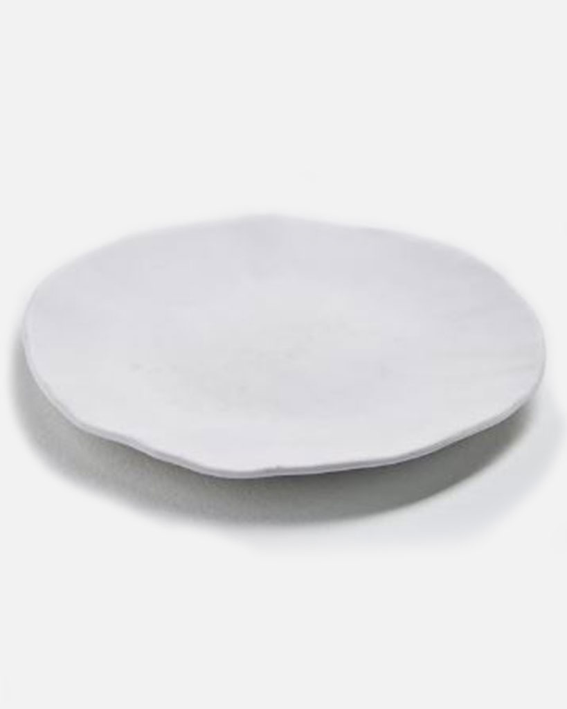 white organic shape dinner plate. Unique modern shape and a matte glaze finish.