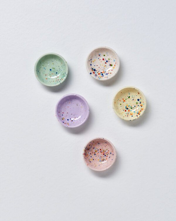 ceramic mini sauce bowl with colourful spots, handmade and food-safe