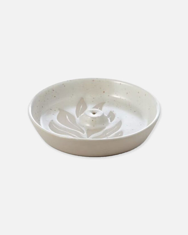 Cream glazed stoneware ceramic holder designed specifically for incense sticks.