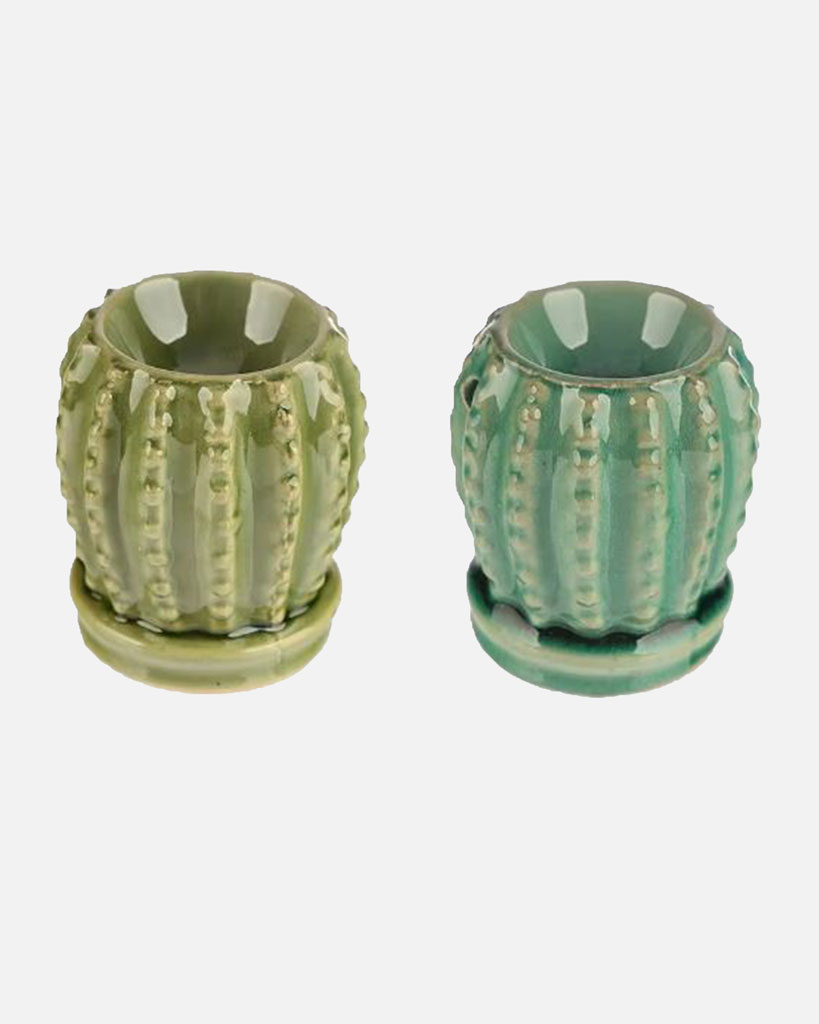 Adorable mini cactus burners made for diffusing oils and waxes. in two shades of green