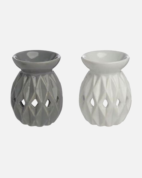Ceramic origami Oil Burner in two colours (dark grey and white) Crafted with care to create a soothing and inviting atmosphere.