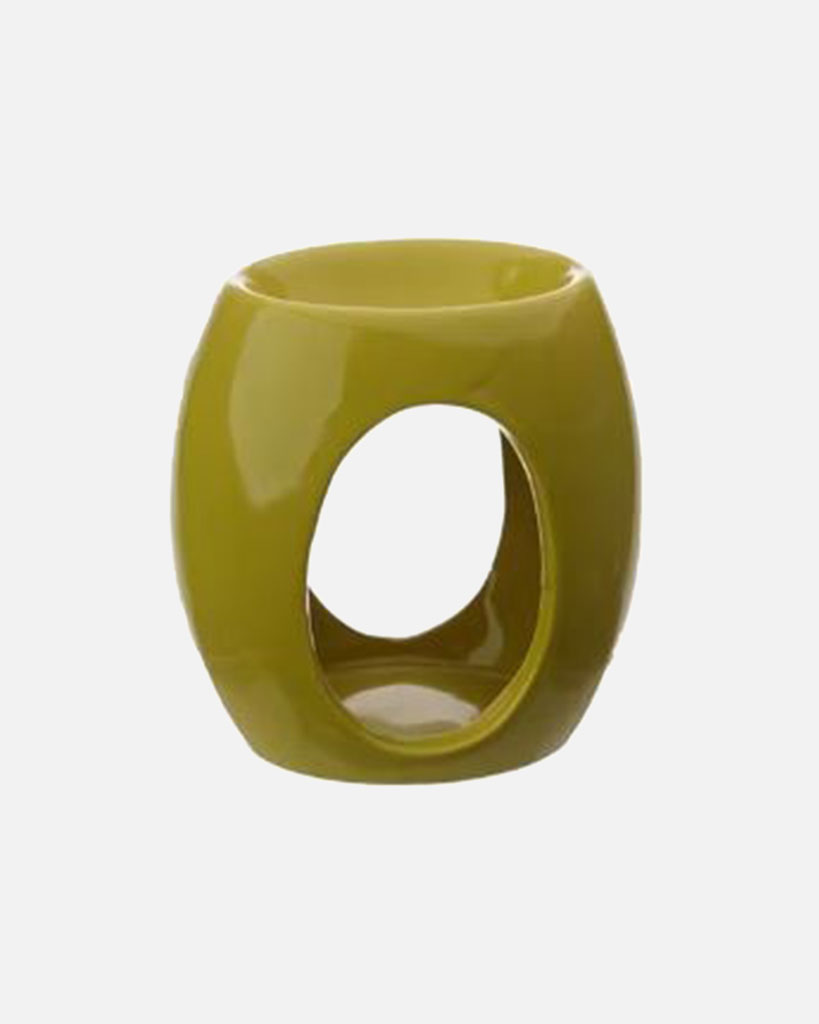 Ceramic Oil Burner with Oval Cut-out in dark yellow colour) Crafted with care to create a soothing and inviting atmosphere.