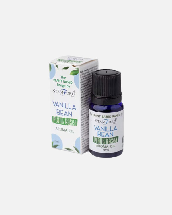 vanilla bean plant based oil fragrance oil in a glass bottle with dropper. for creating a soothing and calming atmosphere.