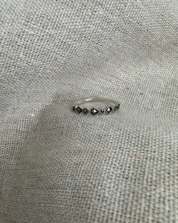 Stunning Marcasite Sterling Silver ring with intricate design and sparkling stones. Versatile and elegant accessory for any outfit. Perfect gift.