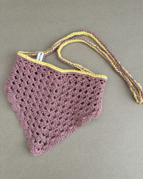crochet bandana in pink and yellow colour. hand crochet. handmade. summer accessories