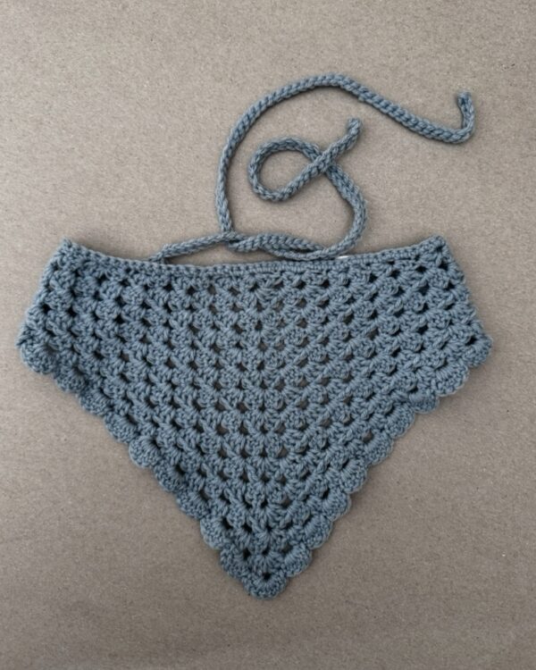 crochet bandana in blue colour. hand crochet. handmade. summer accessories