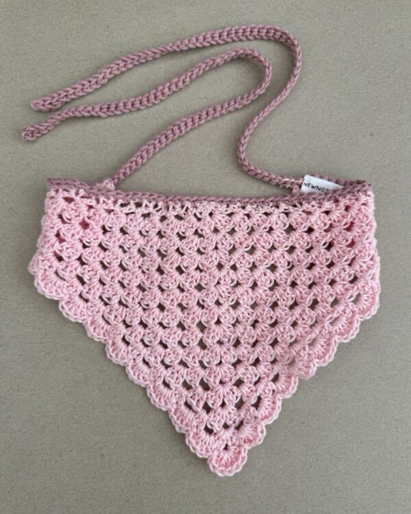 crochet bandana in pink and yellow colour. hand crochet. handmade. summer accessories