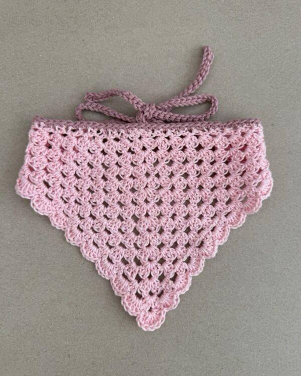 crochet bandana in pink and yellow colour. hand crochet. handmade. summer accessories