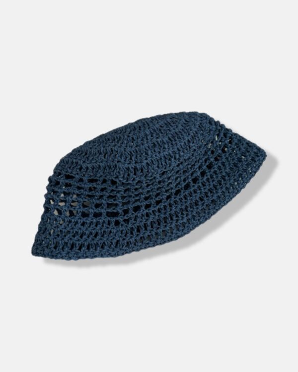 Natural fibre fabric. Raffia. Crochet design. Bucket design. blue bucket hat.