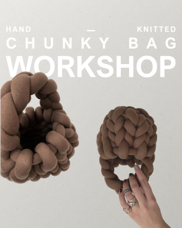 workshop flyer. hand-knitting chunky bag