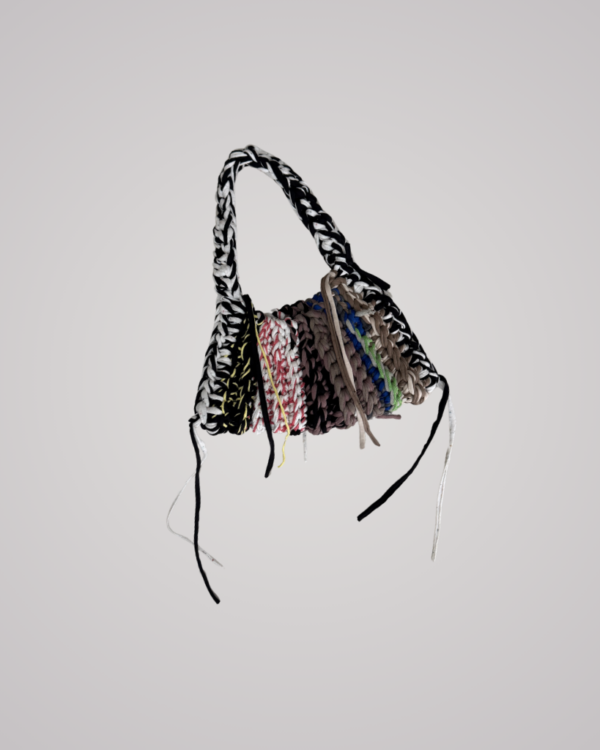 Bag made from leftover yarn from our past crochet projects. Green, blue, and grey mix. Stretchy and strong. Carry it on your shoulder or by hand. Perfect for running errands or going out. One bag with a story.– each piece is uniquely yours