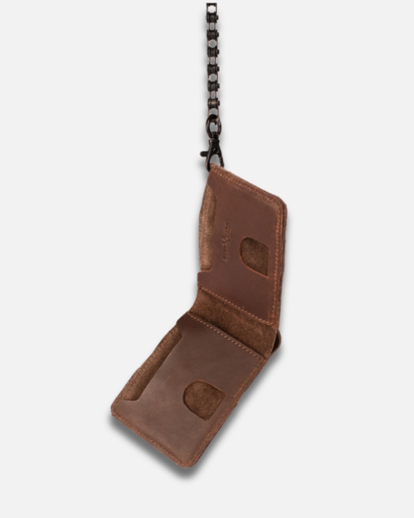 Rodeo Wallet - Leather & Suede Chain Wallet | Biker x Cowboy Style | 4 Card Slots | Removable Metal Moto-Chain (69cm) | Compact Size 9x11.5cm | Perfect for Modern Rebels | Unique Western Design | Statement Piece | Built for Adventure | Easy Card Access