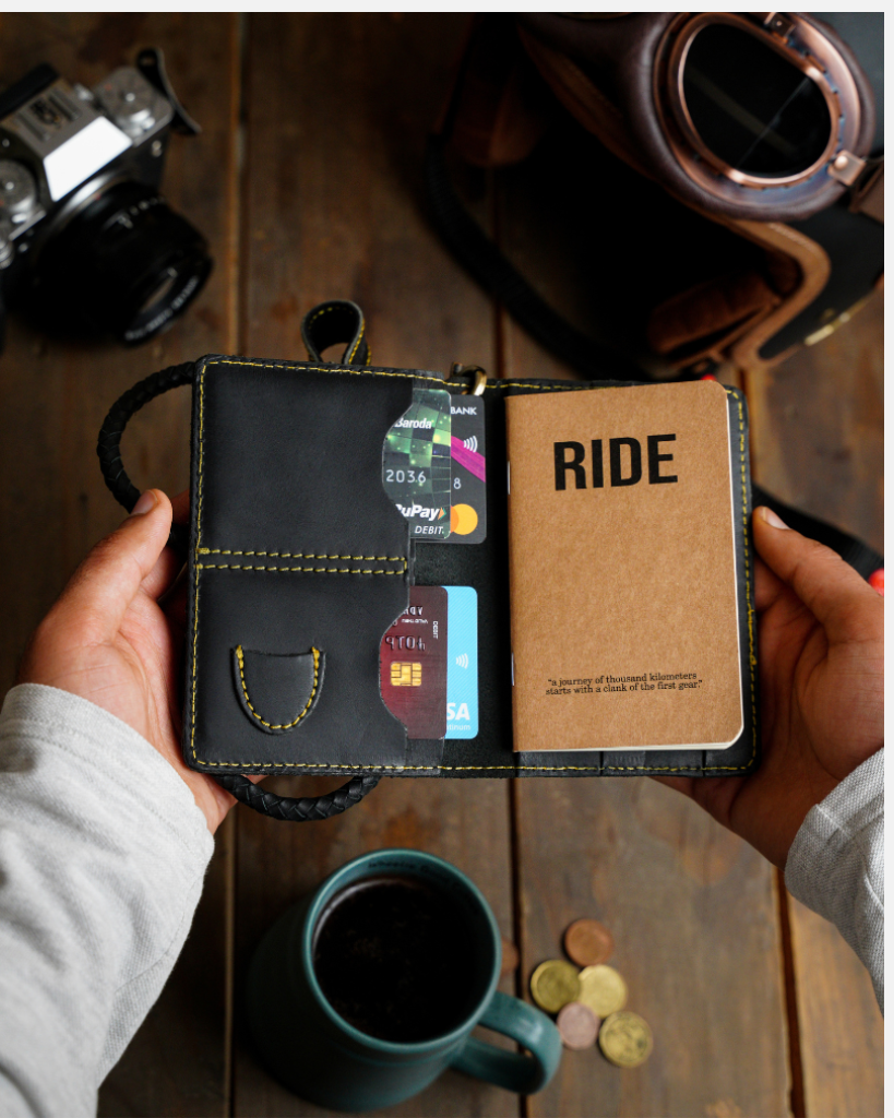 Explorer Wallet - Leather Travel Companion | Passport Fit | 2 Card Slots | Guitar Pick Pocket | Field Notes Included | Handmade | Slim Design 15x10cm | Adventure-Ready | Removable Leather Braid | Premium Leather | Perfect for Travelers