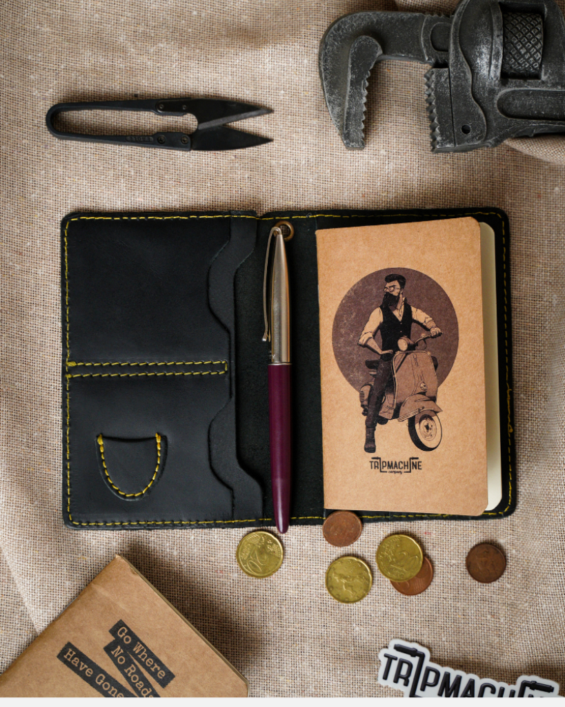 Explorer Wallet - Leather Travel Companion | Passport Fit | 2 Card Slots | Guitar Pick Pocket | Field Notes Included | Handmade | Slim Design 15x10cm | Adventure-Ready | Removable Leather Braid | Premium Leather | Perfect for Travelers