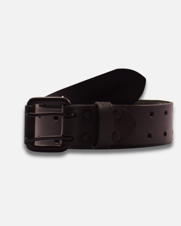 leather black double pin belt