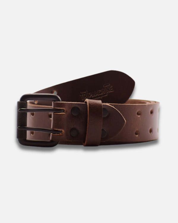 leather tobacco brown double pin belt