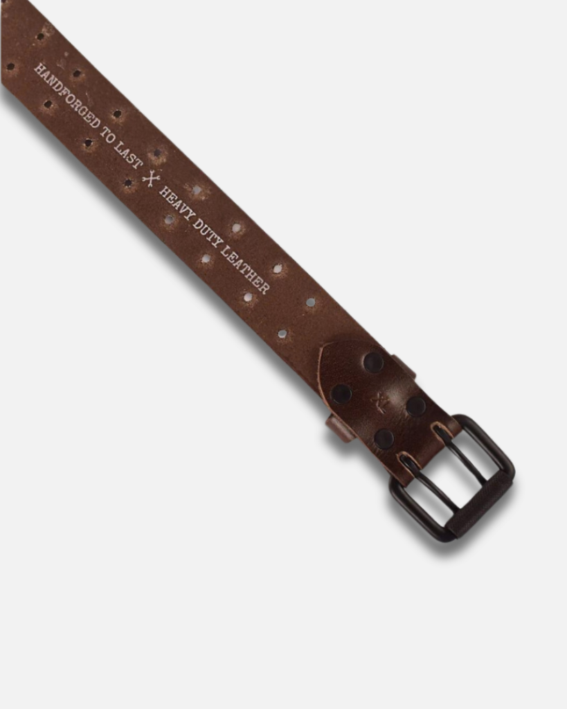 leather tobacco brown double pin belt