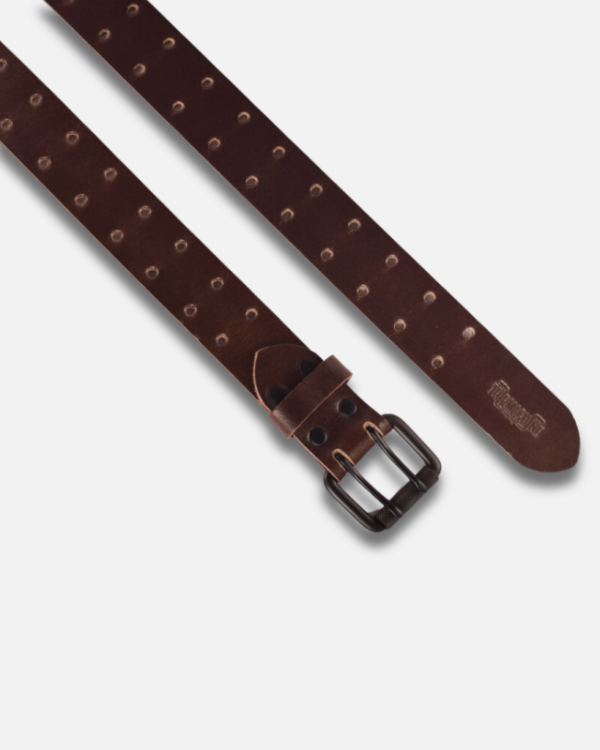 leather tobacco brown double pin belt