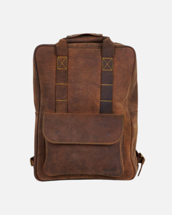 eastwood | backpack use it as a saddlebag or tail bag 2.2 mm thick heavy duty leather that's forged to last hard waxed leather that builds its own patina over time detachable suede laptop sleeve and 2 internal bottle holders quick access rain cover