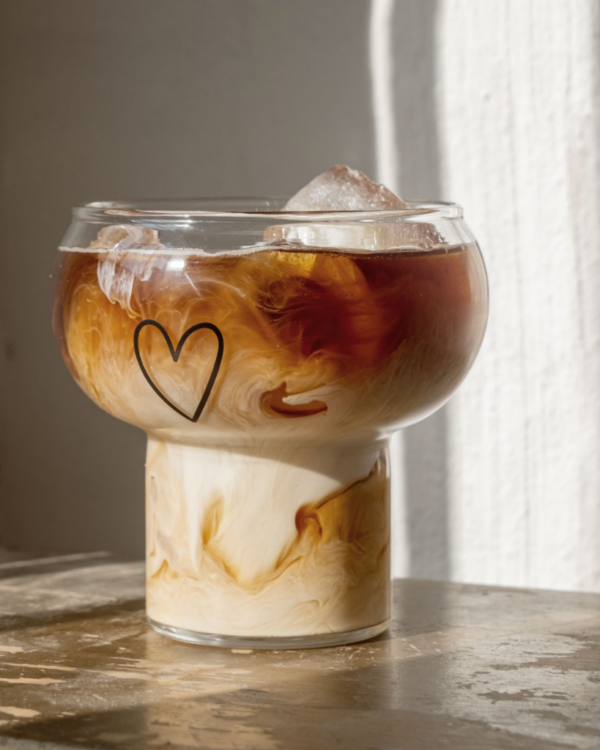Make every drink special with the trendy Bubble Glass Heart. This unique glass features a playful spherical shape and charming heart detail, perfect for cocktails, iced coffee, or any beverage. Stylish, functional, and dishwasher safe.